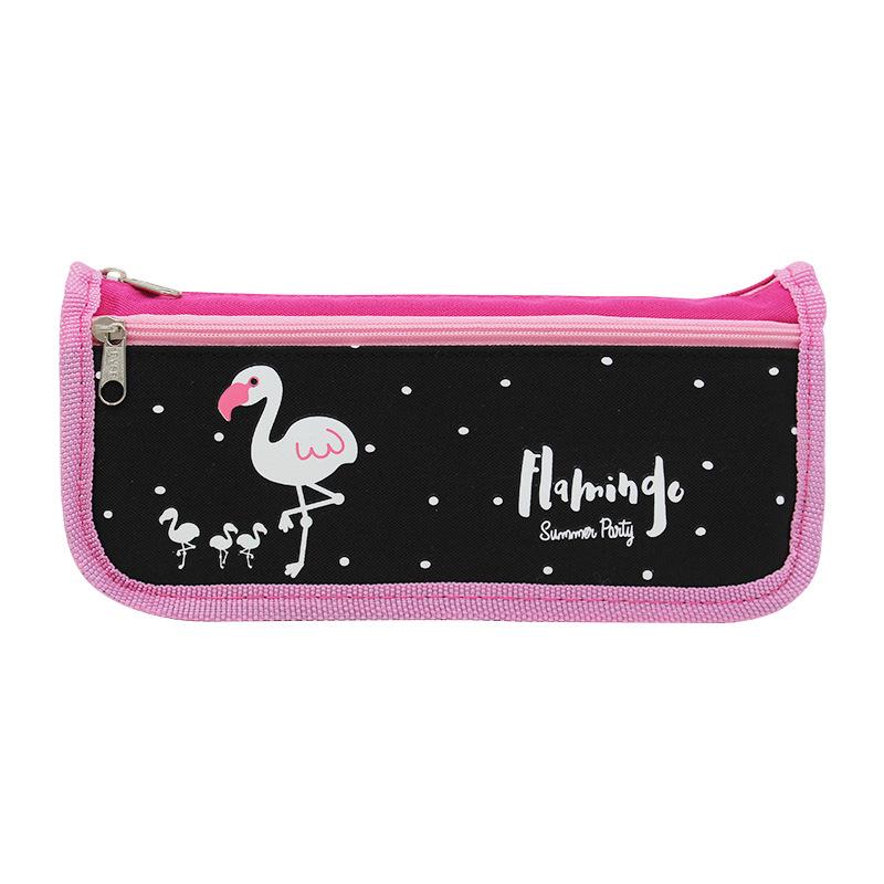 Flamingo Double Zipper Pencil Case - Large Capacity Stationery Box with Cute Pattern