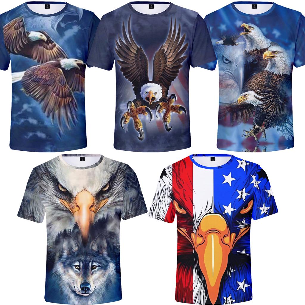Eagle 3D Printed T-Shirts Regular Teens Mens Streetwear