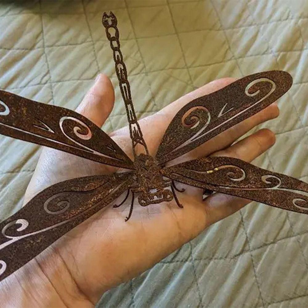 Metal Animal Sculptures Ornaments Creative Art Dragonfly Decorations Garden Pendant  Bedroom