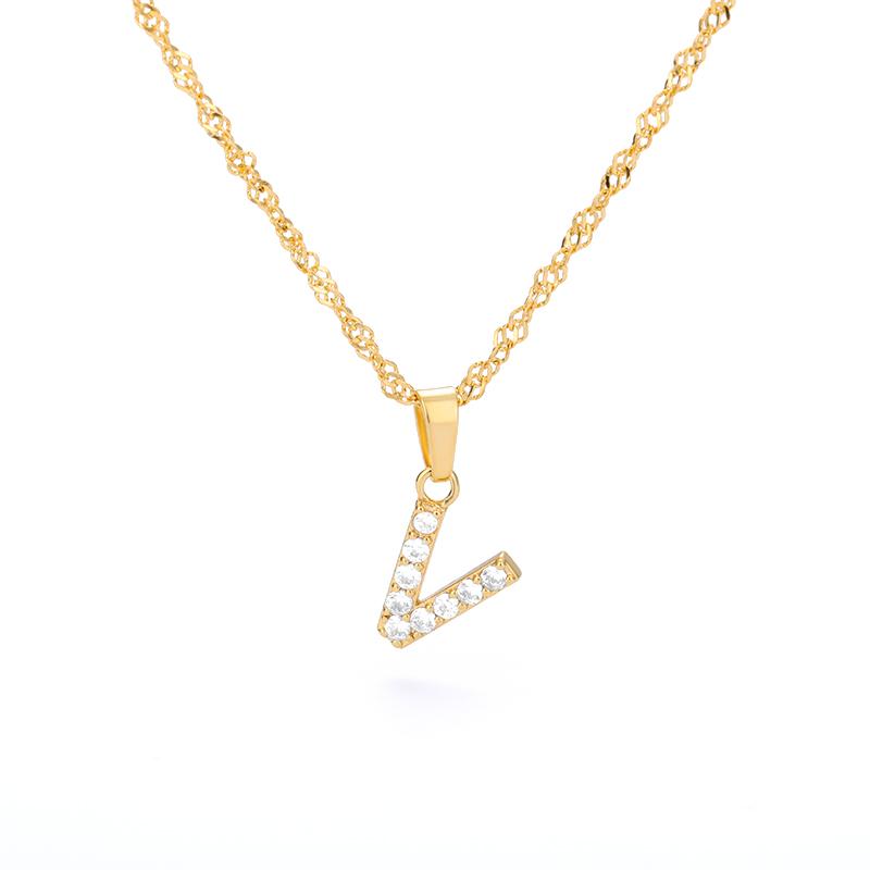 Cubic Zirconia Initial Letter Pendant Necklaces For Women Stainless Steel Gold Color Chain Alphabet Chokers Jewelry Accessories
