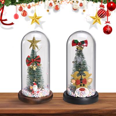 Décoration de sapin de Noël de table à LED avec dôme en verre Décoration de sapin de Noël artificiel Veilleuse de sapin de Noël pour la décoration de la maison
