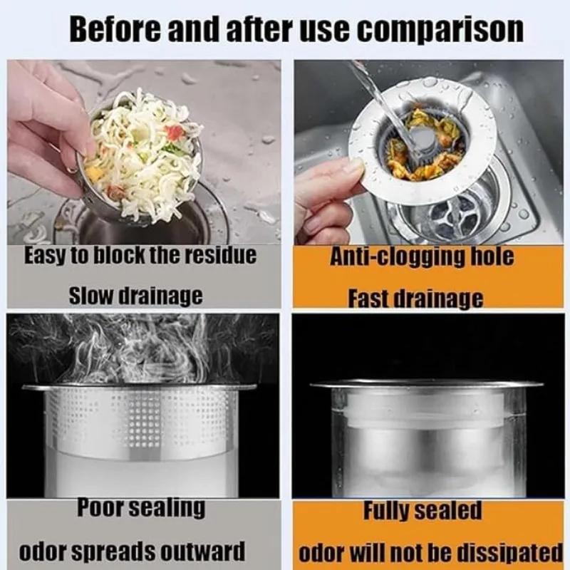 Kitchen Filter Sink 3 In 1 Pop Up ABS Silver Plated Sink Strainer Drain Basket Stopping Blockage Bouncing Core Leak-proof Plug