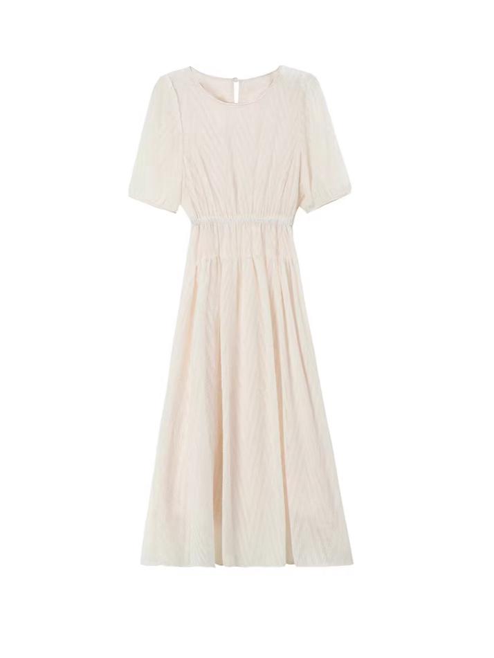 French Style Elegant Chiffon A-line Dress - Summer Round Neck Slimming Skirt for Women
