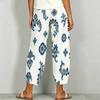 Women Plus Size Loose Printed Cropped Pants Navy Blue Cross Hem With Pockets