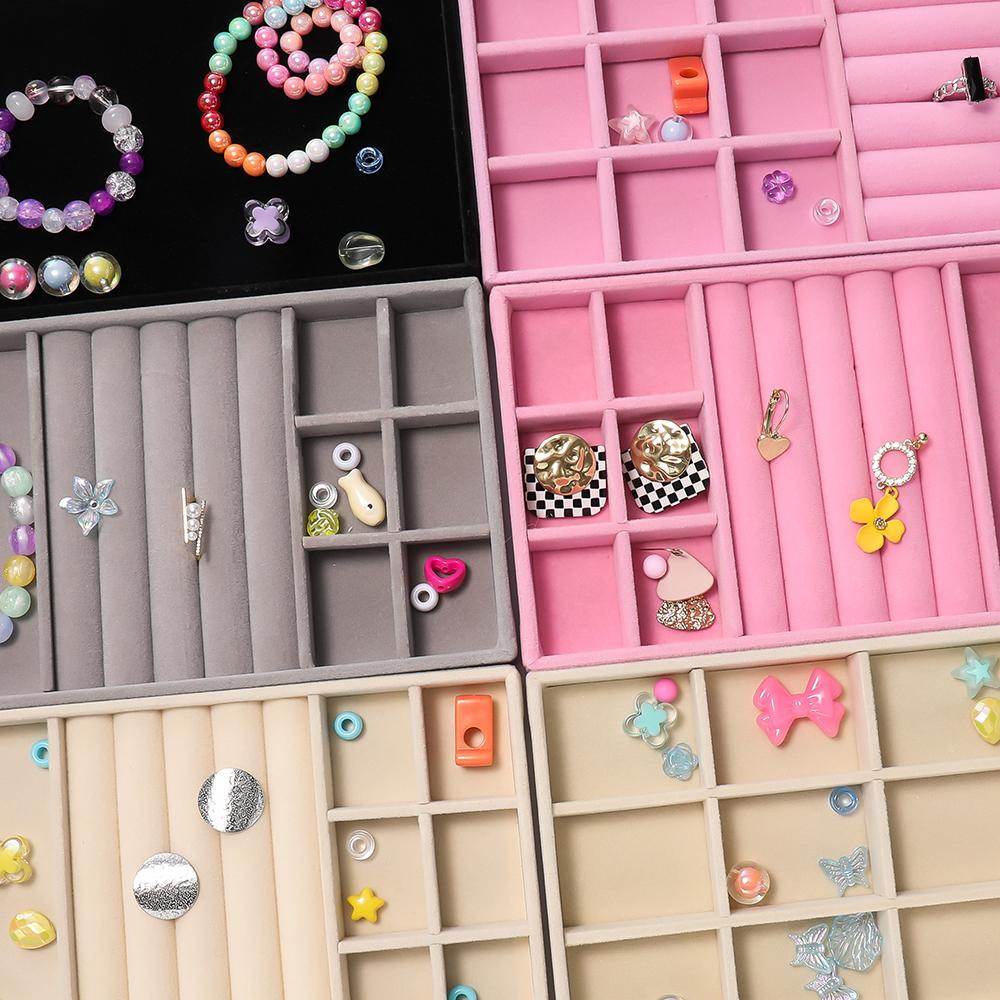 1pc Velvet Jewelry Tray Display Case Holder Portable Ring Earrings Necklace Box for Jewelry Craft Display Storage