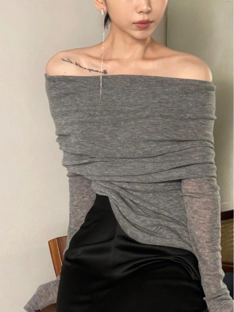 Women's French-Style One-Shoulder Wool Knit Slim Fit Sweater