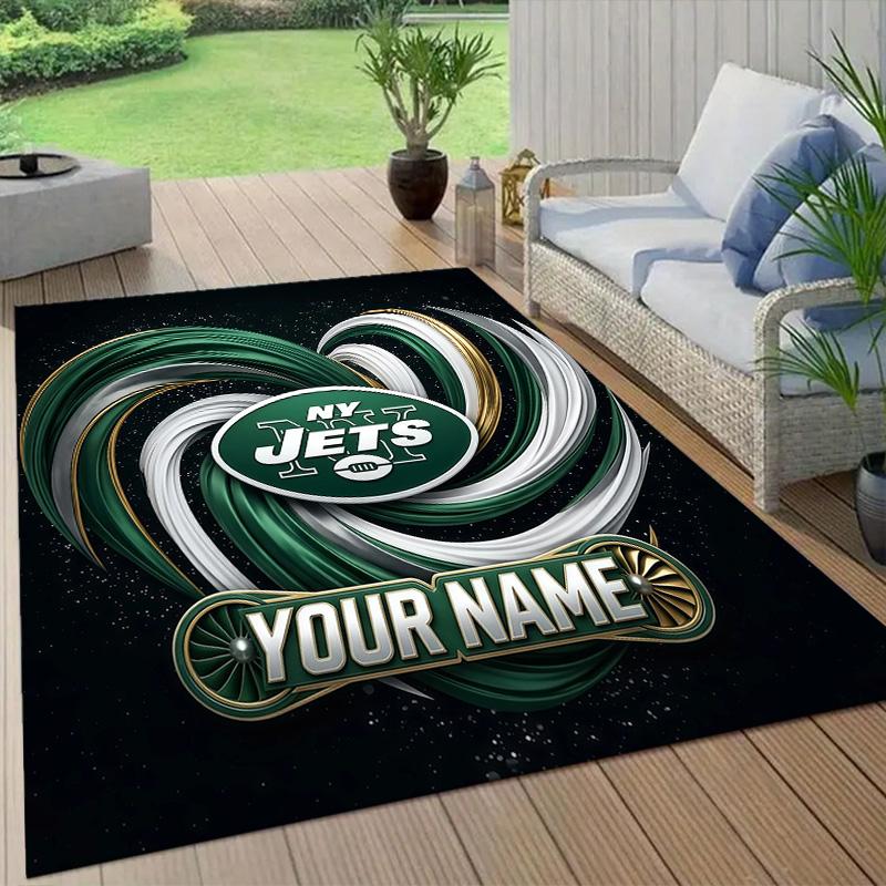 Custom Name New York Jets Flannel Pattern Square Carpet,Area Rug,Carpet Rug for Living Room Bedroom Sofa Playroom Decor,Non-slip Floor Mat