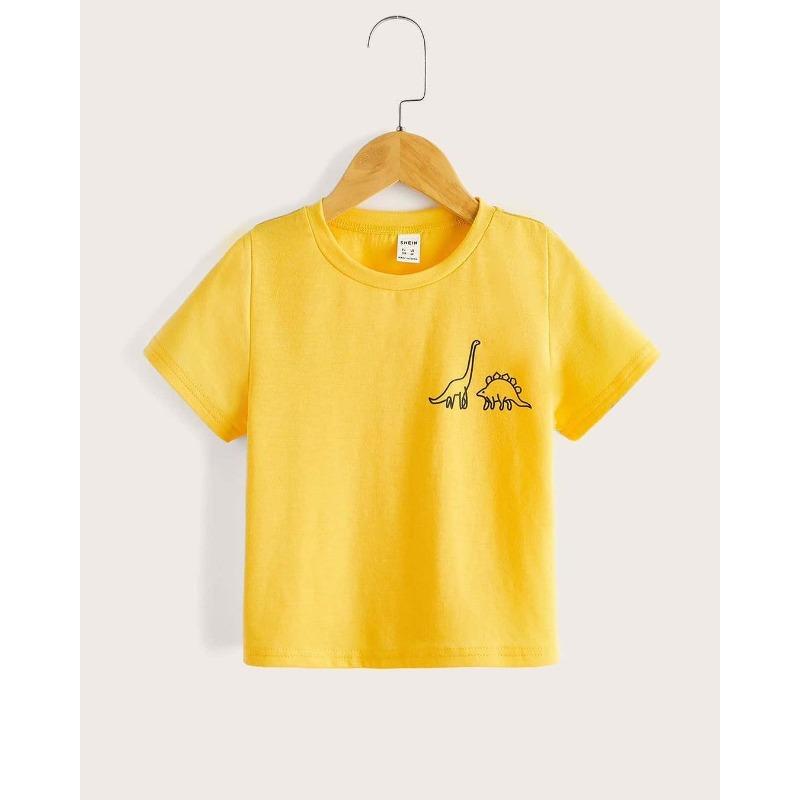 Дышащая детская футболка из чистого хлопка Модный бренд Принт с динозавром Семейный наряд 2026 Новая модная крутая футболка 100