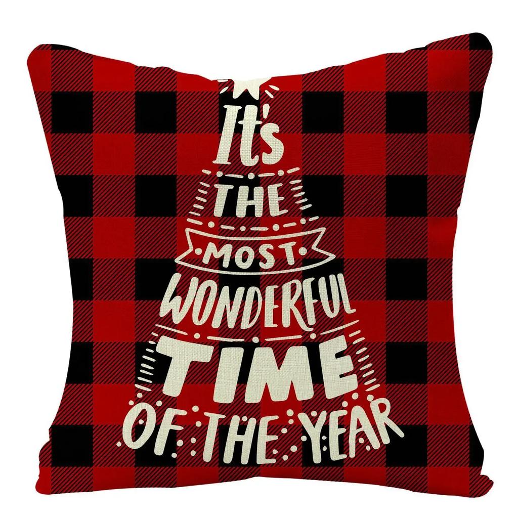 Christmas Cushion Cover Xmas Decorative Farmhouse Buffalo Check Pillowcase Holiday Party Decor Pillow Cover for Living Room Seat