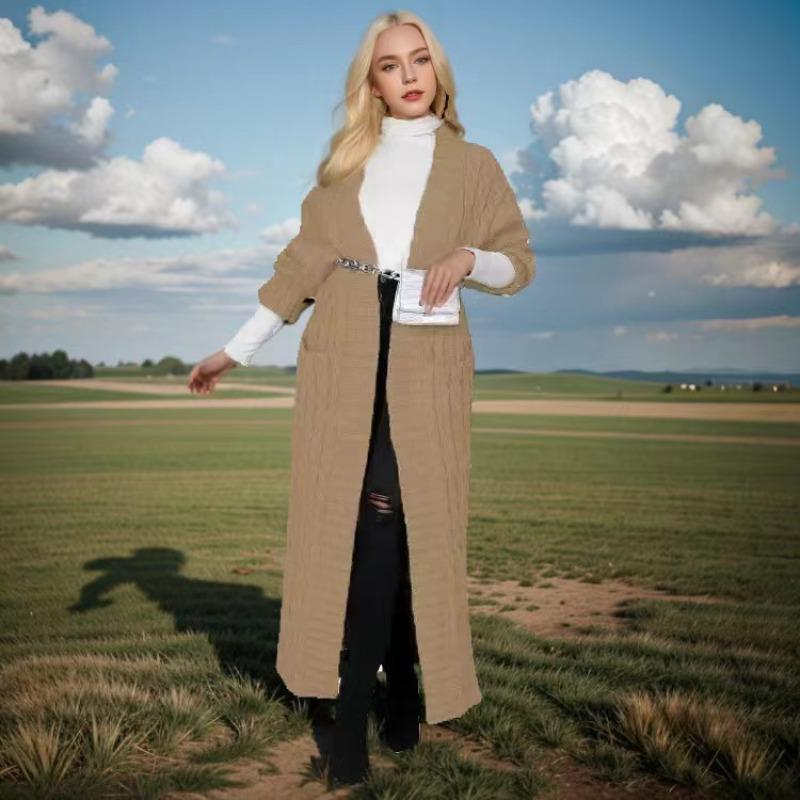 Women's Long Knit Cardigan with Pockets and Elegant Design