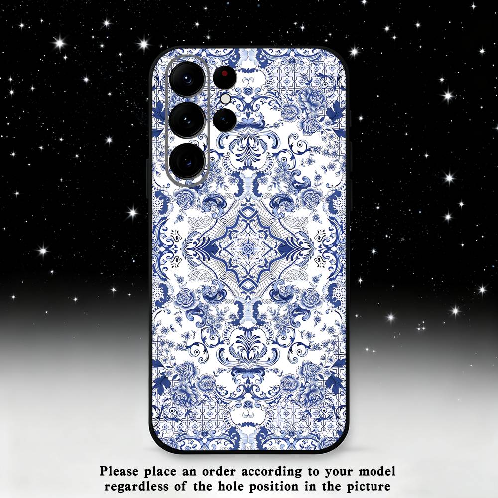 blue and white porcelain Phone Case For Samsung S25,S24 Ultra,S20,S30 plus,S22 plus,S23,S30 Ultra 5G Silicone Black Shell
