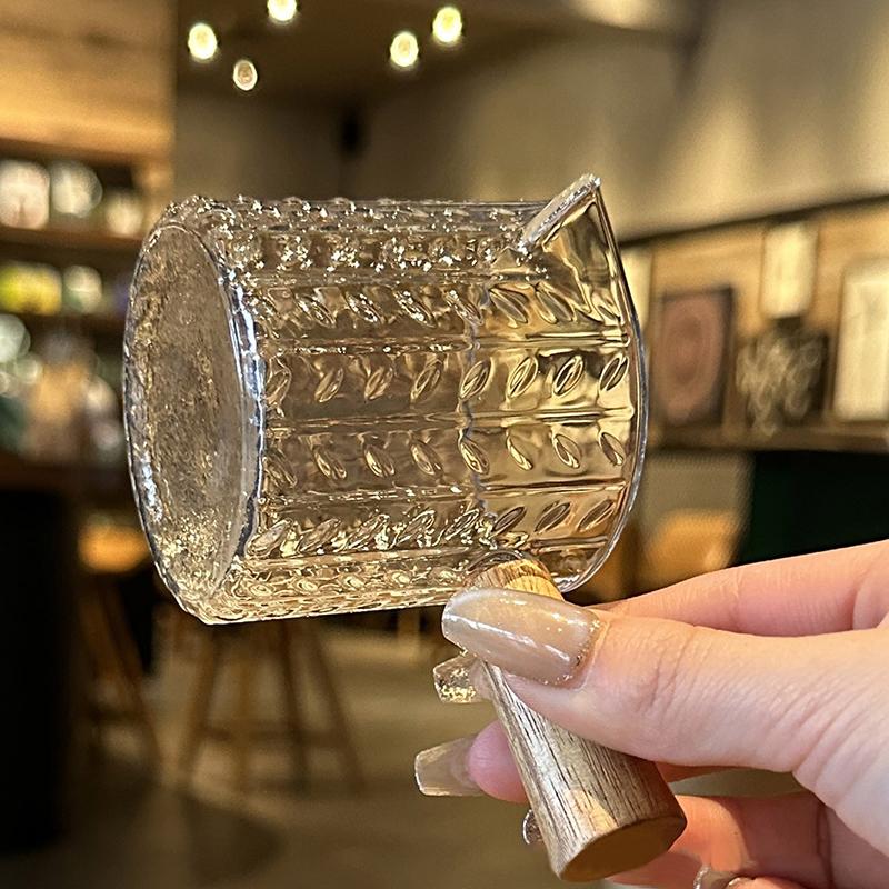 1Pc Wood Handle Glass Espresso Measuring Cup Diy Milk Jug Coffee Supplies Transparent Kitchen Measure Mug