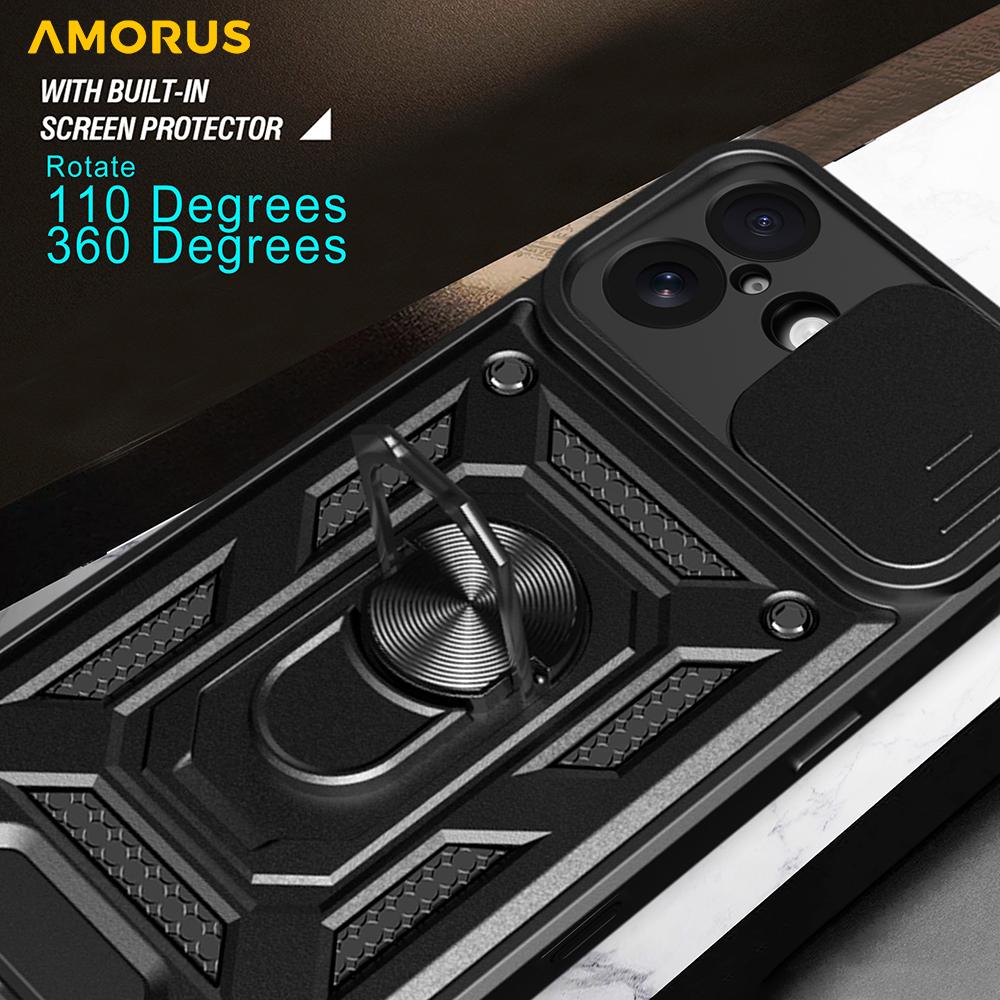 AMORUS For iPhone 17 Case Kickstand PC+TPU Phone Cover with Camera Lens Slider