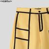 INCERUN Men Zip-up Waist Print Stitching Casual Loose Long Wide Legs Pants Trousers
