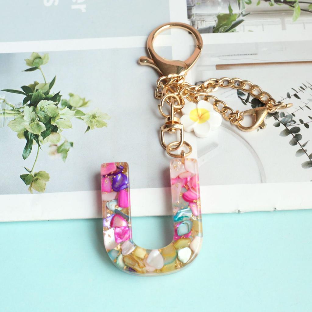 Dried Flower Letter Crystal Epoxy English Pendant Women'S Bag Key Chain