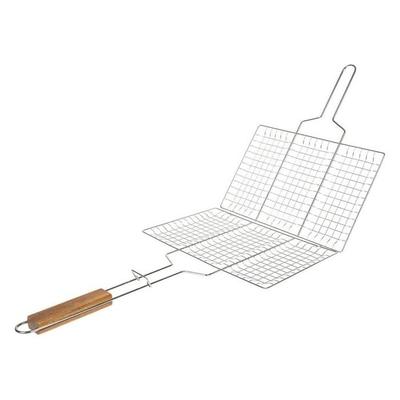 Double Grill Barbecue - 34 X 22 Cm - Chrome-plated Steel - Wooden Handle - Locking System