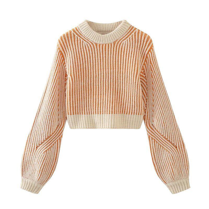 

Fashion Wind 2023 New Fall Women s Clothing Loose Short Pullover round Neck Long Sleeves Knitwear Sweater 9598800 Orange M