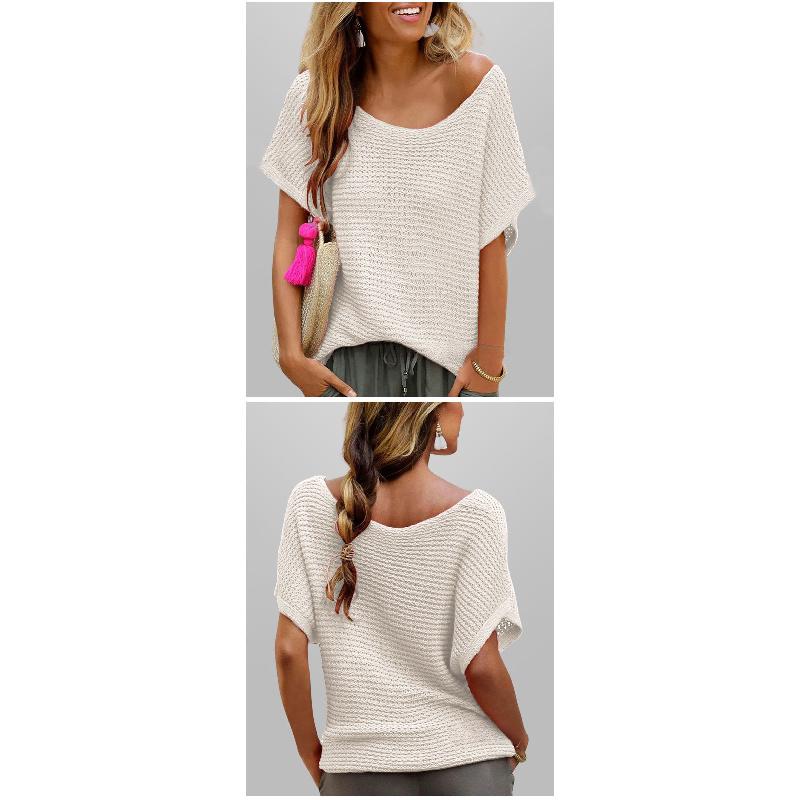 2026 Summer New Fashion Casual Round Neck Solid Color Knit Loose Short Sleeve Women's Top
