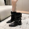 Female pointed European and American style boots fashion boots versatile autumn new rivet thick heel height increase thin short boots