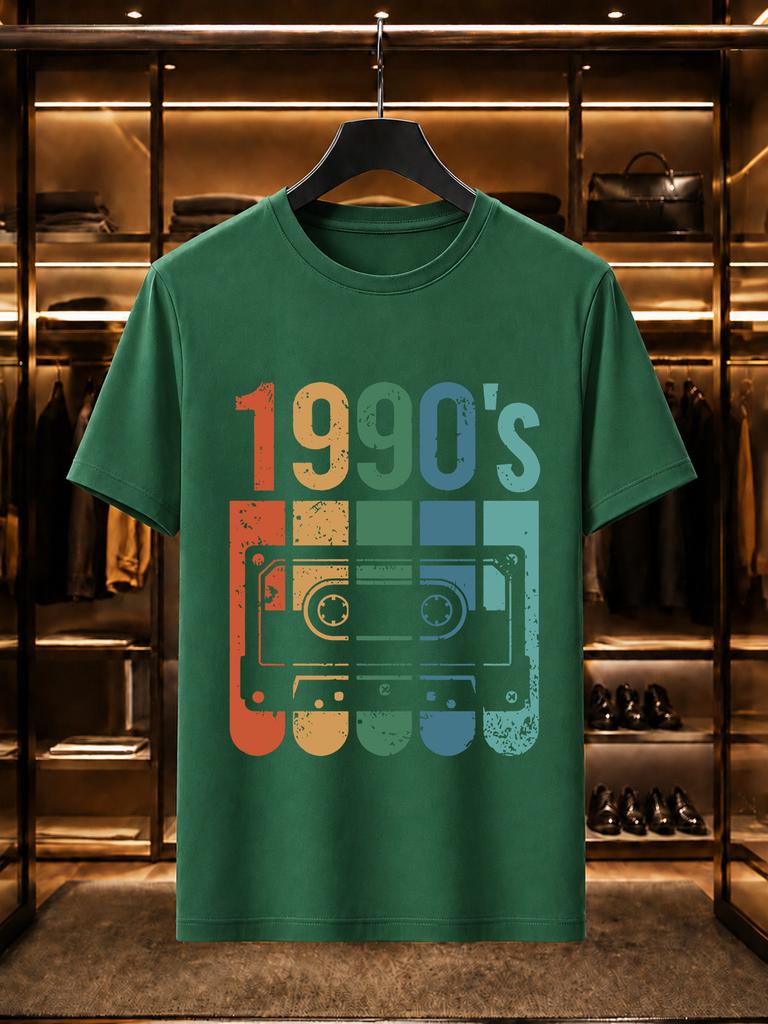 2026 New 100 Cotton Tshirt Vintage Rainbow 1990s Cassette Tape Distressed Print Retro Casual Short Sleeve