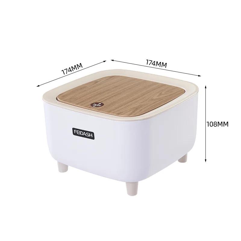 Trash Can with Lid Press Dustbin for Living Room Toilet Bathroom Kitchen Garbage Bucket High Foot Imitation Wood Rubbish Can