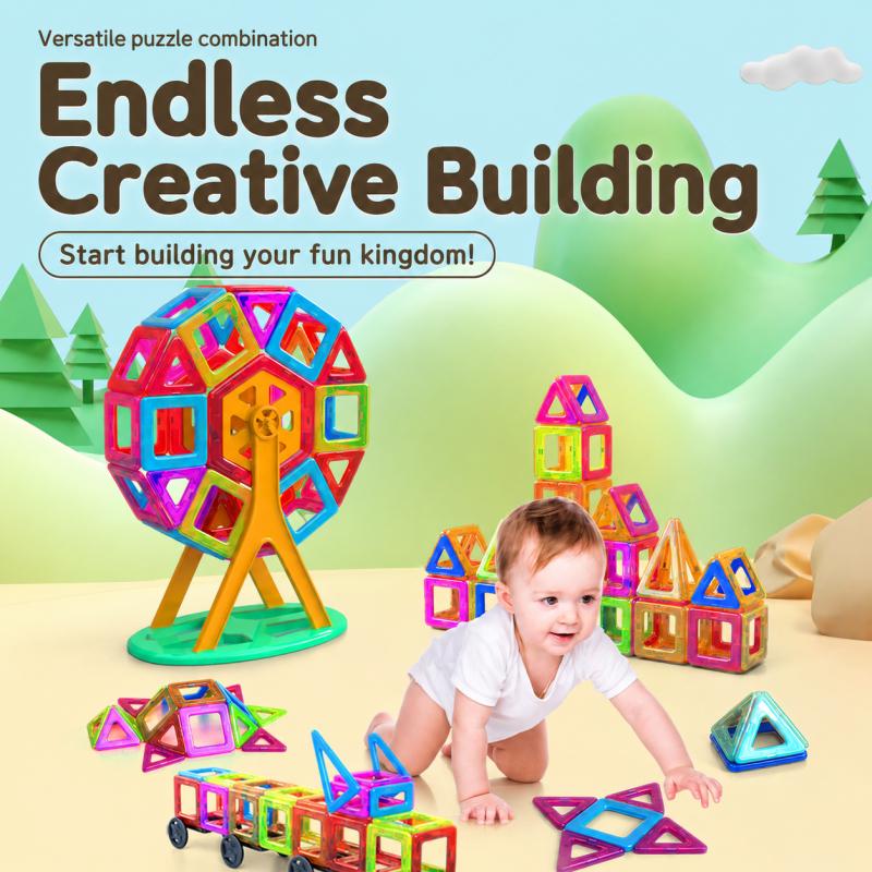 Magnetic Building Blocks Set ABS Kids Magnetic Tiles STEM Construction Toy Educational Building Kit Creative Play Boys Girls Home Learning