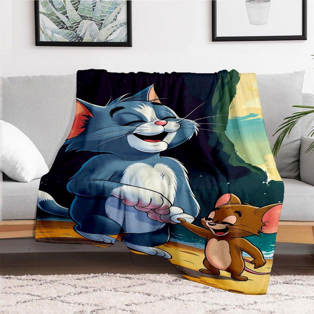 "Tom & Jerry Abenteuer: Klassische Cartoon-Figuren Handyhülle Abdeckung"Decke Flanell Überwurfdecke für Sofa, Bett, Reisen, Camping, Büro"