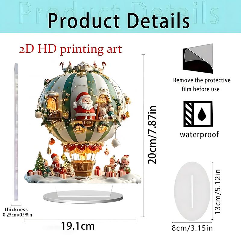 1Pc Christmas Reindeer Sleigh Santa Figurine 2D Acrylic Christmas Santa Claus On Sleigh With Reindeers Decorations Holiday Santa