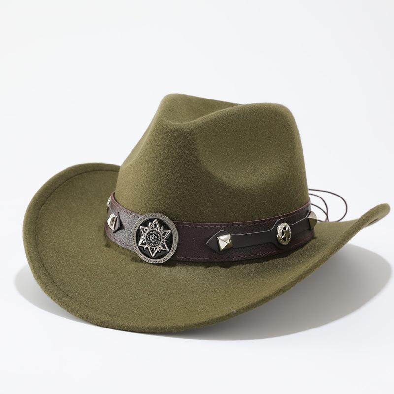 New Men's and Women's Ethnic Woolen Hair, Western Cowboy Hat, Jazz Hat, Big Edge Sunshade Top Hat