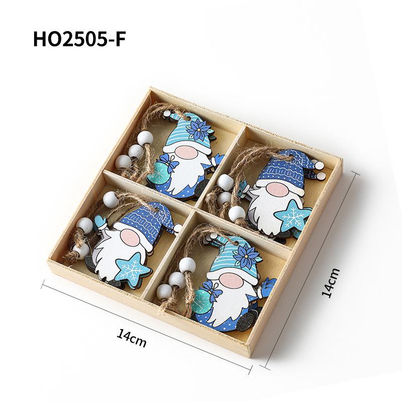 Christmas Four-Grid Faceless Old Man Wooden Ornament Gift Box with Small Pendants