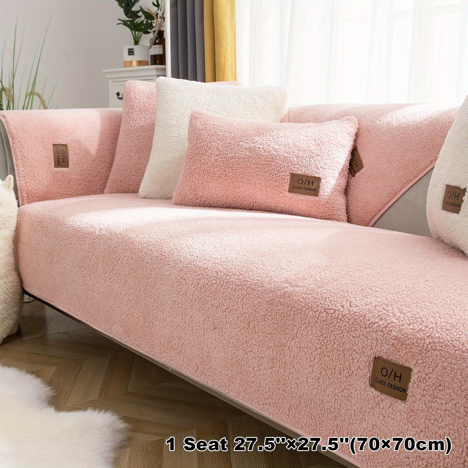 

Утолщенный чехол для дивана из шерпы, флисовый чехол для дивана, защитный чехол для мебели, пушистый нескользящий чехол для дивана, для спальни, офиса, гостиной, декора 70×70cm розовый