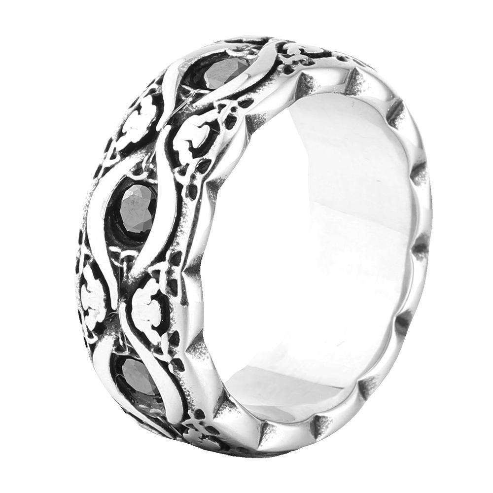 

European American Retro Rhinestone Inlaid Ring Stainless Steel Personality Fashion Finger Ring Men Women Trendy Casual Daily Party Jewelry Gift no. 13