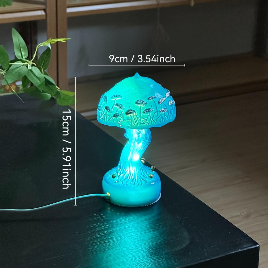 Rustic Fantasy Mushroom Lamp, Resin, USB Powered, with Festive Holiday Themes for Christmas, Halloween, Easter, Hanukkah, Thanksgiving