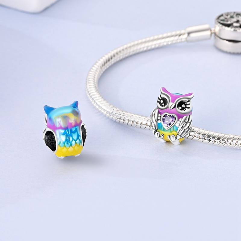 Original Kupfer Eulen Anhänger Lila Blaue Perlen Passend Armband Halskette Zubehör Damen Schmuckherstellung Echtschmuck Geschenk