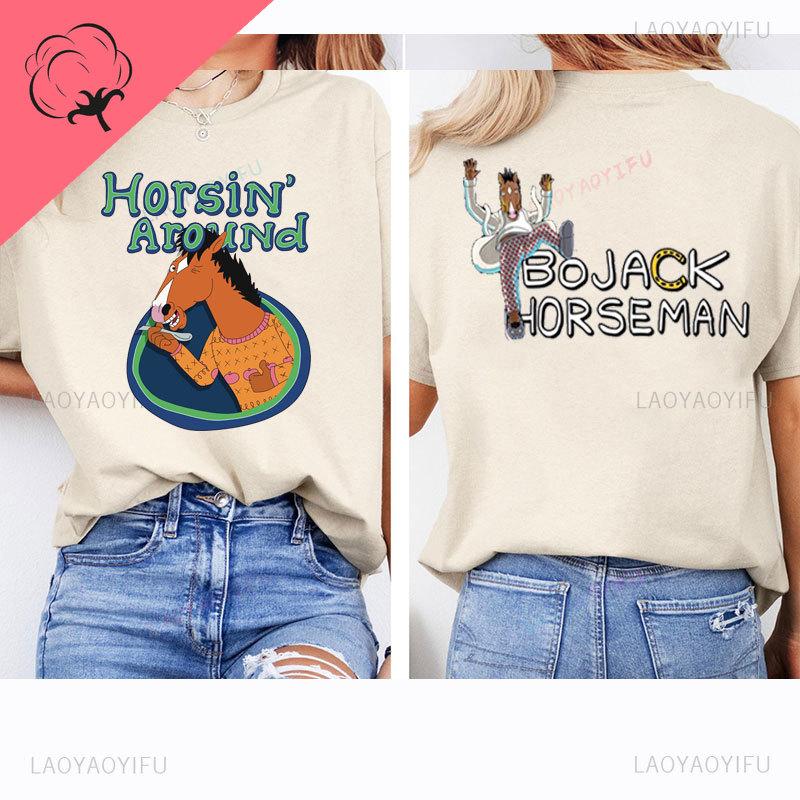 T-Shirts Bojack HorseUnisex T-Shirt Lässig Lustig Niedlich 100% Baumwolle Kurzarm Y2k Kleidung Unisex Unisex Bedrucktes T-Shirt Grafik-T-Shirts