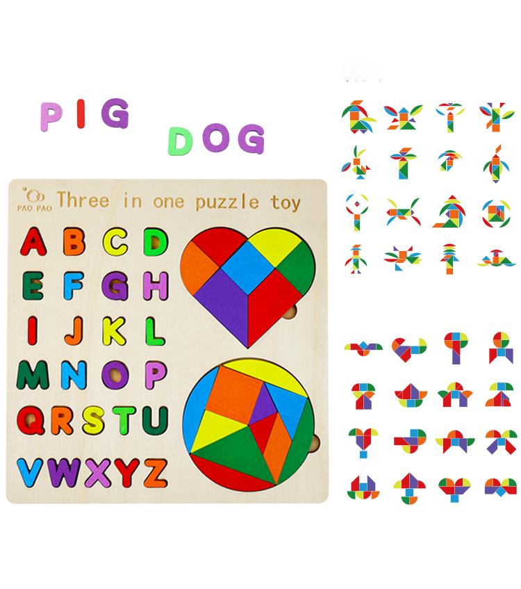 3 in 1 Wooden Puzzles Color Cognitive Sorting Mathematical Calculation Intelligence Puzzle Jigsaw Board for Kids