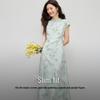 Qiu Shui Yi Ren New Chinese Style Stand Collar Printed Dress