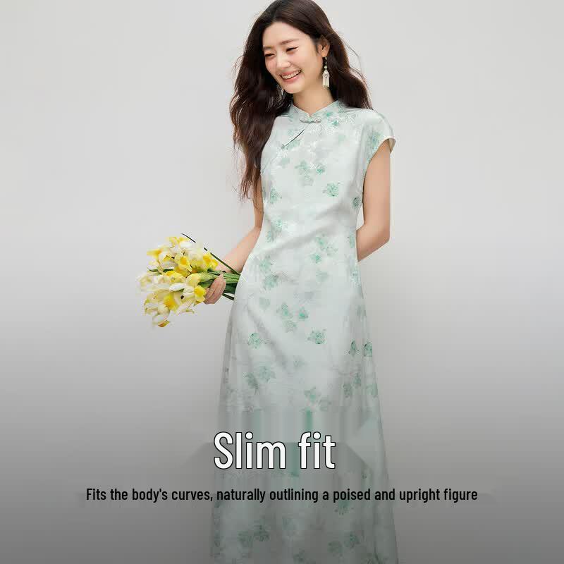Qiu Shui Yi Ren New Chinese Style Stand Collar Printed Dress