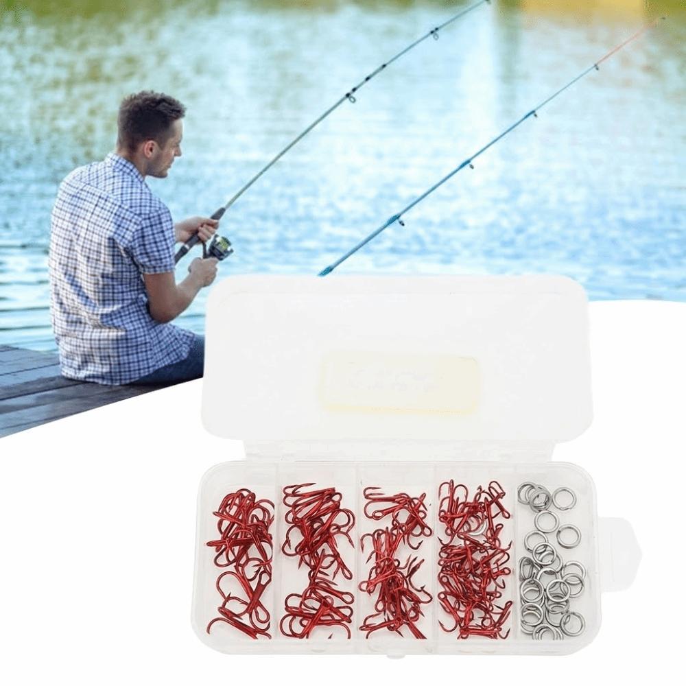 100PCS with Double Split Rings Triple Barbed Hooks Strong Sharp Barbed Hook Set Freshwater Fishing