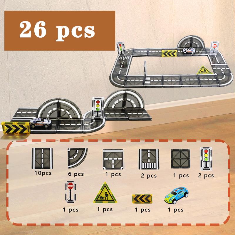

Magnetic Tiles Road Car Games Kids Toys Construction Set Connected Building Blocks STEM Activities Learning Open-ended Toys Boys