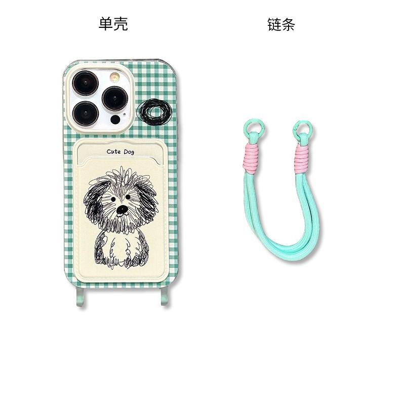 Plaid Puppy Series 11 Card Bag Mobile Phone Case Lanyard Cute Applicable Machine Model 11 Girl 11 Anti-drop Protective Cover