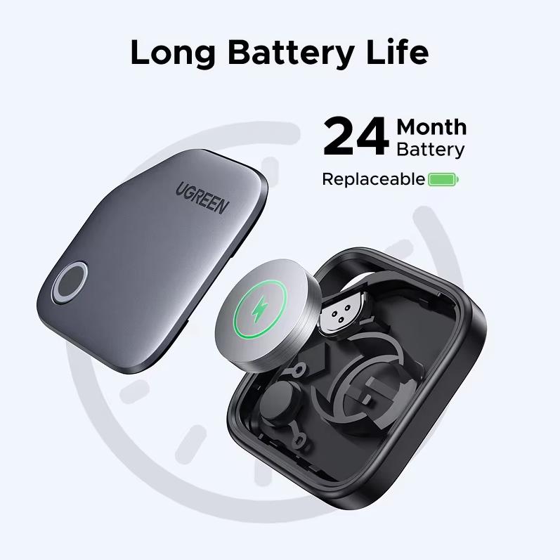 Ugreen SmartTag okos helymeghatározó akasztó modell CM816 fekete FMN tanúsítvánnyal gombelemmel 24 hónapos készenléti idővel