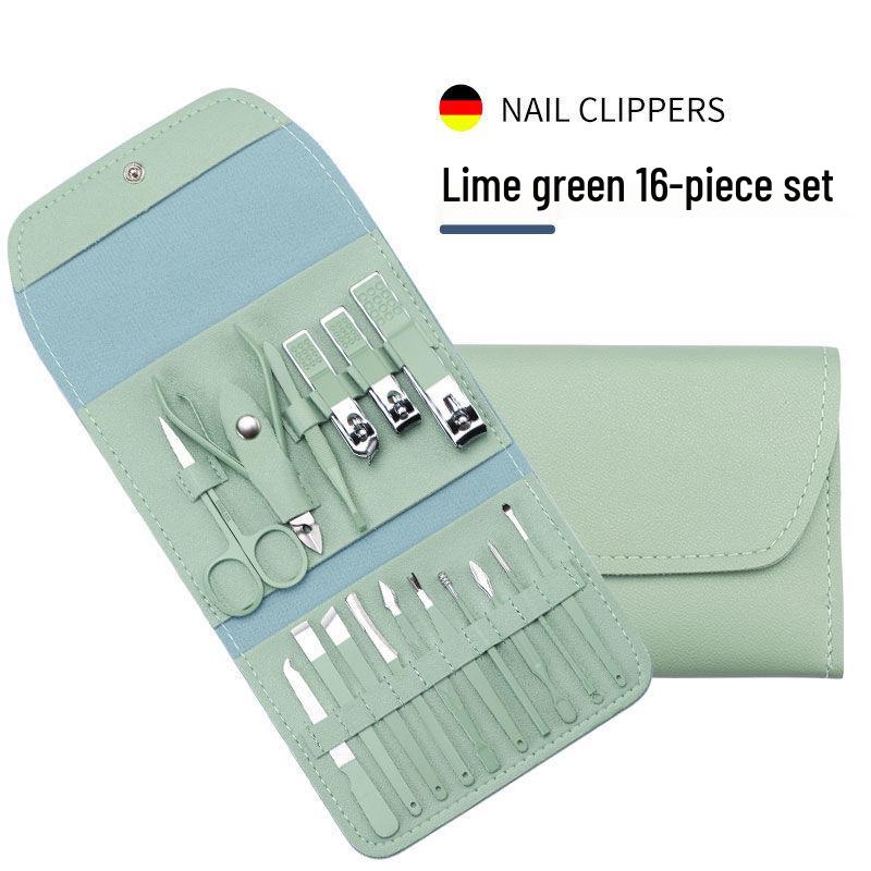 16-Piece Manicure Set: Nail Clippers, Pliers, Ear Pick, Cuticle Scissors, Pedicure Tools, Folding Bag.