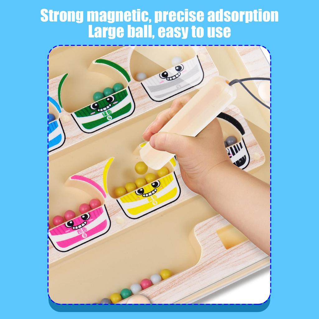 Montessori Magnetic Color Sorting Maze Number Maze Toys Wooden Puzzle Activity Board Control Sensory For Toddlers Boys Girls