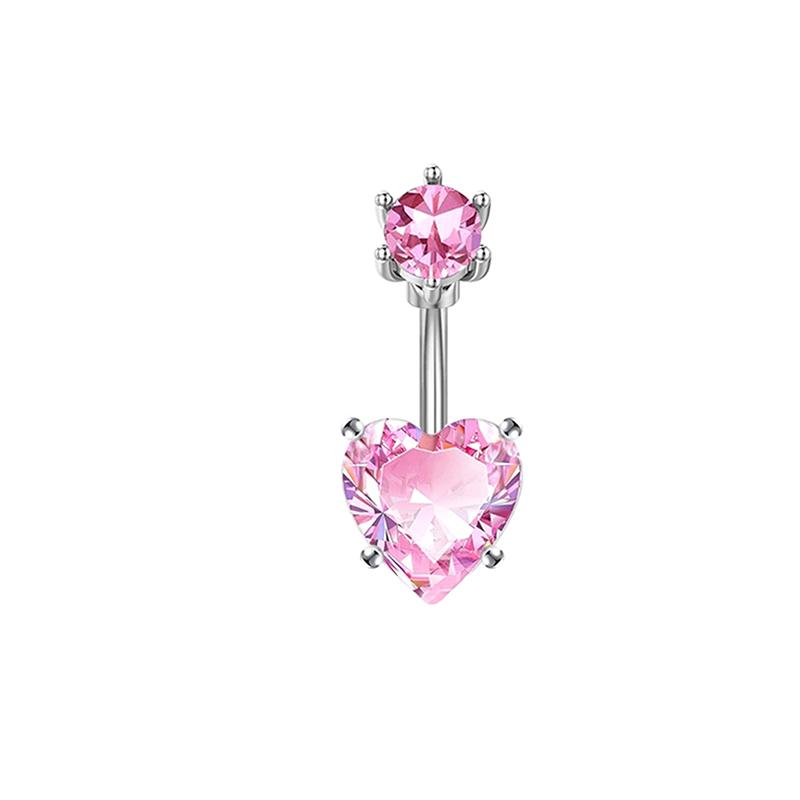 Fashion Pink Heart Butterfly Belly Button Ring For Women Girls Cute Stainless Steel Zircon Navel Ring Body Piercing Jewelry Gift