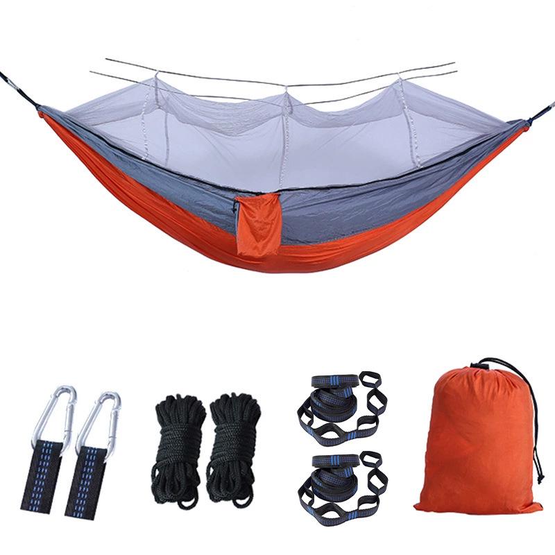 Portable Ripstop Camping Hammock with Mosquito Net - Quick-Open, Anti-Fall Design for Singles & Doubles