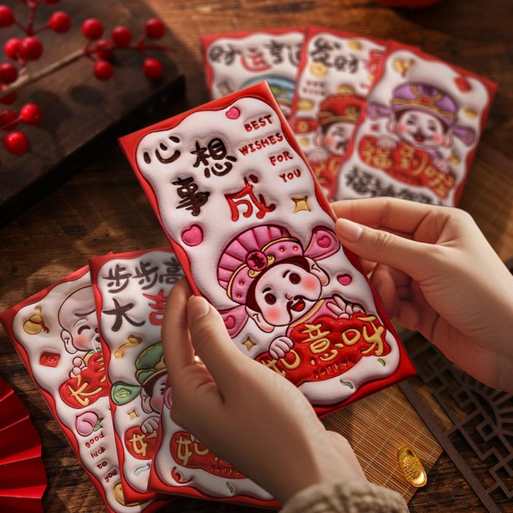 6Pcs/Set Blessing Red Pocket Cartoon Lucky Money Bags Cute Money Packet  New Year Decoration