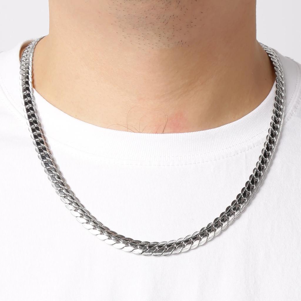 Punk 925 Sterling Silver 6mm Embossed Flat Snake Chain Necklace Gold/Silver Chain Men Women Fashion Jewelry