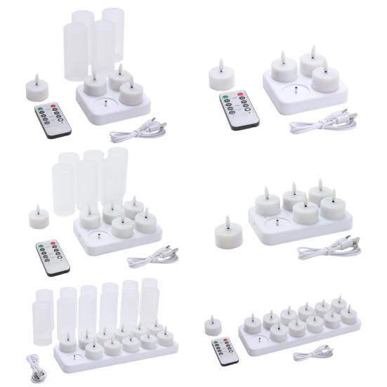 4/6/12 Holes Flameless Tea Light Candles Rechargeable Flickering LED Candles LED Votive Candle Battery Operated Electric Candles