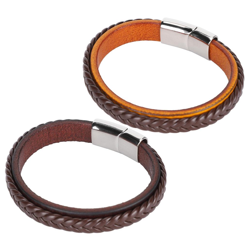 Leather Woven Bracelet Braided Wrist Band Vintage Magnetic Buckle Hand Decoration 20.5cm